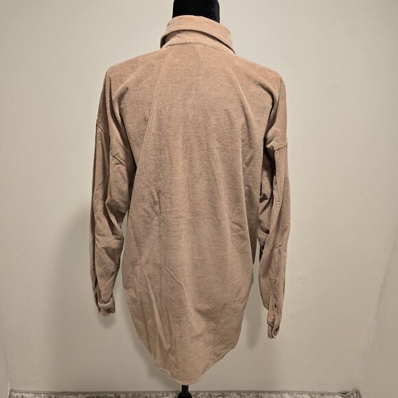Aritzia Babaton Corduroy Shacket Shirt Women Medium Tan Oversized Minimalist - Picture 7 of 11